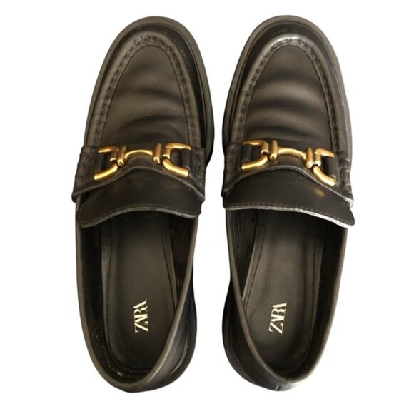 Zara Chunky Lug Sole Loafers Black Gold Bit EU 37 (US 6.5–7) - Picture 8 of 12